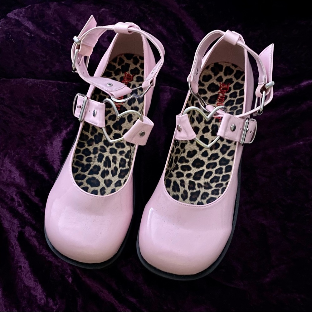 Demonia Sprite 02 - Pink Platform Heart Ring Ankle Strap Mary Janes